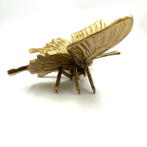 Large Metal Butterfly Gold Tone Cast Aluminum Detailed - Picture 11 of 11